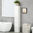 Kleankin Tall Bathroom Storage Cabinet with Doors and Drawer - High Gloss White-High gloss finish and handle-free design creates a clean look