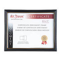 St. James Document/Certificate Frame - For 8.5" x 11" Letter Size Documents - Black with Gold Trim-Fits standard 8.5" x 11" certificates, documents, and diplomas