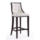 Manhattan Comfort Fifth Avenue 19" Traditional Faux Leather Upholstered Barstool - Pearl White and Walnut-Traditional Barstool with Backseat Perfect for Bar and Kitchen Use
