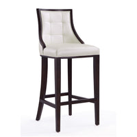 Manhattan Comfort Fifth Avenue 19" Traditional Faux Leather Upholstered Barstool - Pearl White and Walnut-Traditional Barstool with Backseat Perfect for Bar and Kitchen Use