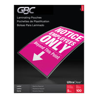 GBC UltraClear 5 mil Thermal Laminating Pouches - Letter Size - 100 Pack-Thermal laminating pouches that are perfect for display or professional use