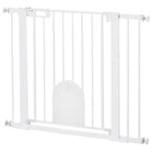 PawHut 30"-41" Extra Wide Pet Gate Barrier with Small Door - 30"H - White-This safety gate for stairs allows door can swing in both direction