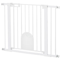 PawHut 30"-41" Extra Wide Pet Gate Barrier with Small Door - 30"H - White-This safety gate for stairs allows door can swing in both direction