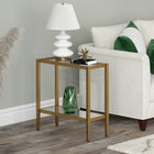 Hudson&Canal Hera 24"W Rectangular Side Table with Glass Shelf - Antique Brass-Handcrafted brass finish applied to the frame