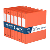 Davis Group Premium Economy Binder - Round Ring - 1.5" - Orange - 6 Pack-3 Ring Binder