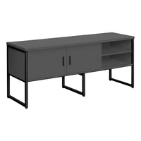 Monarch Specialties 72" L Office Credenza - Storage Doors - Grey Laminate - Black Metal-Sleek and contemporary 72"l grey laminate, commercial grade office credenza with modern black metal adjustable legs and a fully finished back for a trendy and stylish home office or professional setting