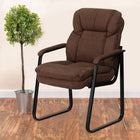 Flash Furniture Brown Microfiber Executive Side Reception Chair with Lumbar Support & Sled Base-CA117 Fire Retardant Foam