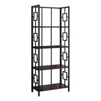 Monarch Specialties 3617 62"H Bookcase - Espresso/Black Metal Etagere-Featuring a solid black metal frame, this open bookcase with laminate open shelf will be a favorite in any house, apartment or condo