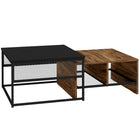 HOMCOM Nesting Tables with Storage Mesh Shelves - Rustic Brown - 2 Pack-The shorter table can be placed vertically as a narrow side table, or you can use them together as a coffee table set
