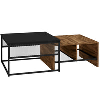 HOMCOM Nesting Tables with Storage Mesh Shelves - Rustic Brown - 2 Pack-The shorter table can be placed vertically as a narrow side table, or you can use them together as a coffee table set