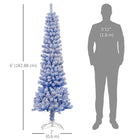 HOMCOM 6' Snow-Flocked Pencil Artifical Christmas Tree - Blue-Space-saving pencil shape 