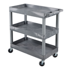 Luxor TUFFY XL Three-Tier Multi-Purpose Utility Cart - 32" W x 18" D - Grey-Features a 2.5-inch retaining lip on each shelf to prevent items from sliding during transport