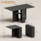 HOMCOM Drop Leaf Folding Dining Table with 2-Tier Shelves & Rolling Casters for 2-4 - Black-Robust particle board structure, with lightly protective melamine coating