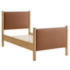 Modway Maven Twin Size Vegan Leather Upholstered Platform Bed - Tan Oak-Wooden Bed Frame