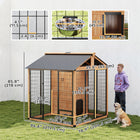 PawHut Extra-Large Wooden Dog Kennel with Storage Cabinet - Yellow-Dual-zone layout offers both a sheltered room and an open-air area
