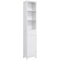 HOMCOM Tall Bathroom Cabinet with Shelves and Drawer - White-This tall, modern multipurpose cabinet will match all kinds of furniture