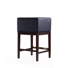 Manhattan Comfort Kingsley 21" Mid-Century Modern Faux Leather Upholstered Counter Stool - Black and Dark Walnut-Delivered to you Fully Assembled! No Assembly Required
