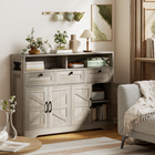 HOMCOM 47" Farmhouse Sideboard Buffet Cabinet with Barn Doors & Storage Shelves - Grey-Anti-tipping design ensures safety and stability