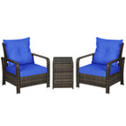 Outsunny - ensemble de mobilier de patio en rotin 3 pièces - bleu-Ensemble de trois pièces, comprenant deux fauteuils et une table assortie  