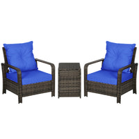 Outsunny - ensemble de mobilier de patio en rotin 3 pièces - bleu-Ensemble de trois pièces, comprenant deux fauteuils et une table assortie  