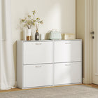 HOMCOM Flip Down Shoe Storage Cabinet with Wooden Rack for Entryway - White-Removable shelves allow for larger storage areas