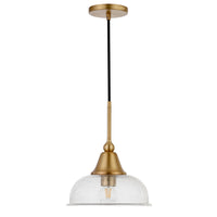 Hudson&Canal Magnolia 10.75" Wide Pendant with Glass Shade - Brass/Seeded-Modern and contemporary design for your entryway, foyer, or kitchen