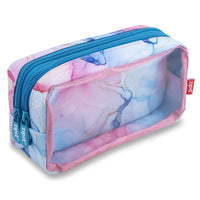 ZIPIT Half & Half Pencil Case - 2‑Compartment School Pouch for Girls - Marble-Fun & transparent: Add some excitement to your day with an aesthetic pencil case that features a see-through front compartment, giving you a sneak peek of your colorful pens and pencils