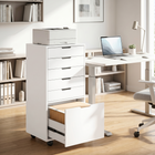 HOMCOM 6 Drawer Vertical Filing Cabinet with Lockable Wheels - White-Easily move this file cabinet on four casters (two with brakes), then lock them for stability 