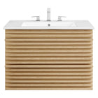 Modway Render 30" Wall-Mount Bathroom Vanity - Oak/White-Ceramic Sink Basin