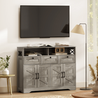 HOMCOM 47" Farmhouse Sideboard Buffet Cabinet with Barn Doors & Storage Shelves - Grey-Melamine coating simplifies cleaning process