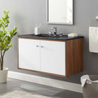 Modway Transmit 36" Wall-Mount Bathroom Vanity - Walnut/Black-Wall-Mount Design
