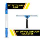 Gritt Commercial Window Washing Kit - 14" Swivel Window Squeegee - 20" Pole Handle - 2 Pack-Blade Length: 14 Inches
