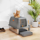 PawHut 80L XL Stainless Steel Cat Litter Box with Lid and Front/Top Entry-A lockable front door and top exit provide security and privacy 