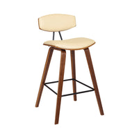 Armen Living Fox 25.5" Counter Height Mid-Century Modern Bar Stool in Cream Faux Leather & Walnut Wood-Whether you have a kitchen island, a bar table, pub table or peninsula, we've got you covered with any height you desire. Our bar height stools have a comfortable seat height of 28.5" and our counter height stools hold you at a convenient 25.5" seat height.