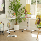 HOMCOM 28" Pneumatic Height Adjustable Standing Desk with Wheels - White Wood Grain-Four wheels with brakes ensure easy mobility and stationary stability