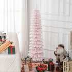 HOMCOM 5' Artificial Christmas Tree with Realistic Branches - Pink-Pencil shape don't take up much floor or table space, suitable for small rooms or a second Christmas tree in an entryway 
