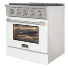 Kucht 30" KNG Series Pro Style Propane Gas Range - Stainless Steel/White-Heavy-duty cast-iron cooking grates withstand intense heat and allow cookware to move between burners without lifting