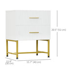 HOMCOM Modern Nightstands with 2 Drawers and Fluted Panels - White - Set of 2-Suitable as bedroom dresser or living room side table