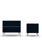 Manhattan Comfort Rockefeller Mid-Century Modern Dresser and Nightstand Set - Tatiana Midnight Blue-Perfect for Storage or Display Items.