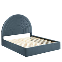 Modway Solana Arched Performance Velvet Full Platform Bed - Cadet Blue-Stain-Resistant Performance Velvet Upholstery