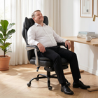 HOMCOM Executive Office Chair with Footrest and Wide Seat - Black-Seat height adjustment and 360° swivel make daily movement easier