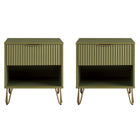 Manhattan Comfort DUMBO 20.07" Modern 1-Drawer Nightstand 2-Piece Set - Olive Green-Modern-Contemporary with a taste of Glam - Nightstand for Bedroom and Living Room Use. Set of 2