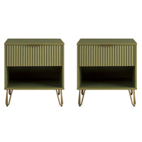 Manhattan Comfort DUMBO 20.07" Modern 1-Drawer Nightstand 2-Piece Set - Olive Green-Modern-Contemporary with a taste of Glam - Nightstand for Bedroom and Living Room Use. Set of 2