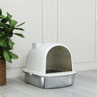PawHut Enclosed Stainless Steel Cat Litter Box with Scoop-Top handle enables easy transport 