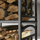 Outsunny 3-Tier Firewood Rack - Metal Wood Storage Holder with Tool Hooks-Top handles for convenient rearrangement 