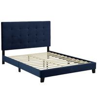 Modway Melanie Tufted Button Upholstered Performance Velvet King Platform Bed - Midnight Blue-Platform Bed Frame With Headboard