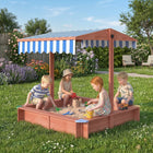 Outsunny Kids Wooden Sandbox with Cover, Adjustable Canopy, Seats - 47" x 47" x 47" - Dark Brown-Holds up to 670 lbs (304 kg) of sand
