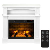 HOMCOM Electric Fireplace Heater with Mantel, Storage and Remote Control - White-Freestanding design electric fireplace heater with full-frame wooden mantel 