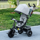 Qaba 6-in-1 Toddler Tricycle with Parent-Push Handle - Grey-Steel frame ensures durability and safety for young riders 