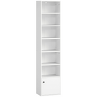 HOMCOM 7-Tier Bookcase with Adjustable Shelf and Cabinet - White-This white bookcase has six open shelves and a lower cabinet for practical and versatile storage 